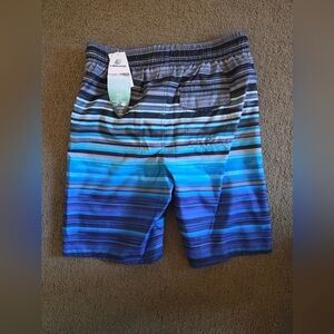 Laguna B Boys Blue Striped Swim Trunks